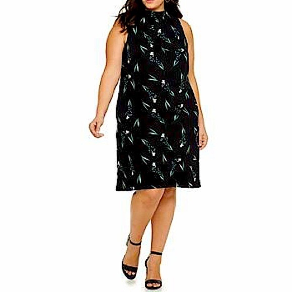 Apt. 9 NWT’s Womens Black Mock Neck Floral Print Tie Back Shift Dress Size Small - Picture 1 of 10